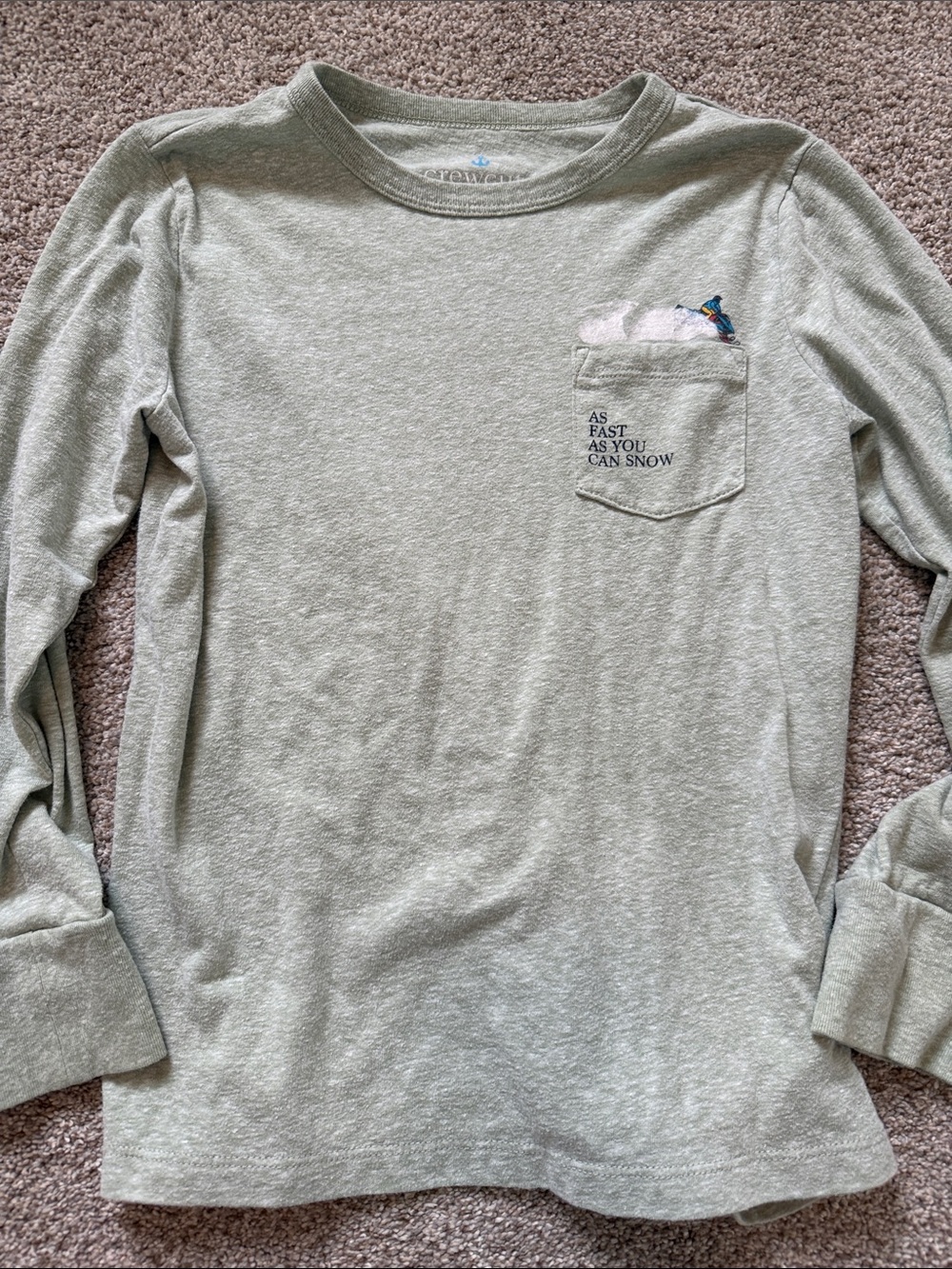 Crewcuts Heather Sage Long Sleeve Pocket Tee with Snow Pocket Graphic (6-7)